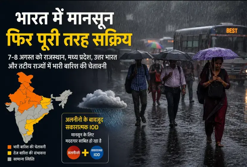 भारत में सक्रिय मानसून: उत्तर से दक्षिण तक झमाझम बारिश; जानें 7 और 8 अगस्त के लिए मौसम का पूर्वानुमान - India