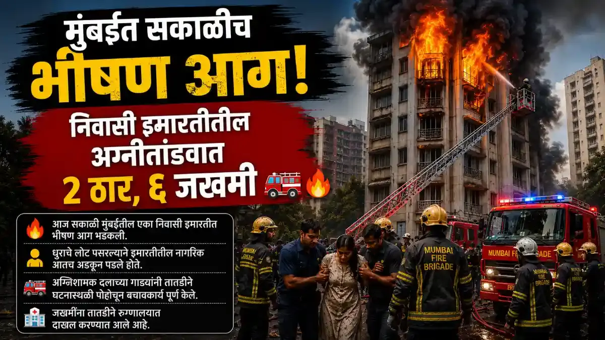 मुंबईत निवासी इमारतीला भीषण आग: २ जणांचा मृत्यू, ६ जण गंभीर जखमी - Maharashtra